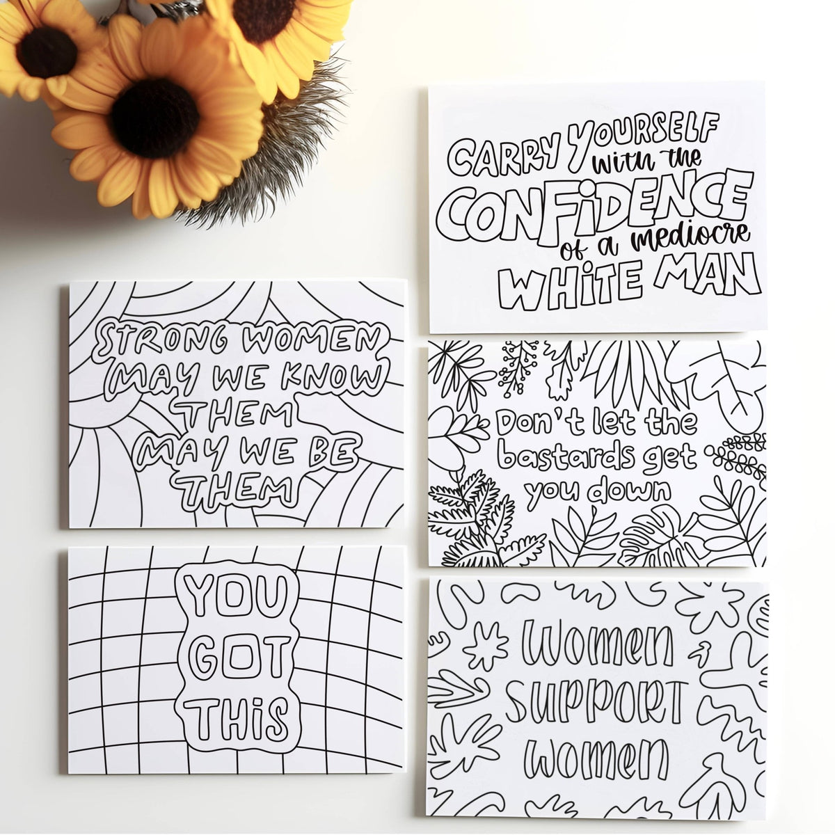 Feminist Themed Coloring Postcards | Set of 5 - Tuma's Books