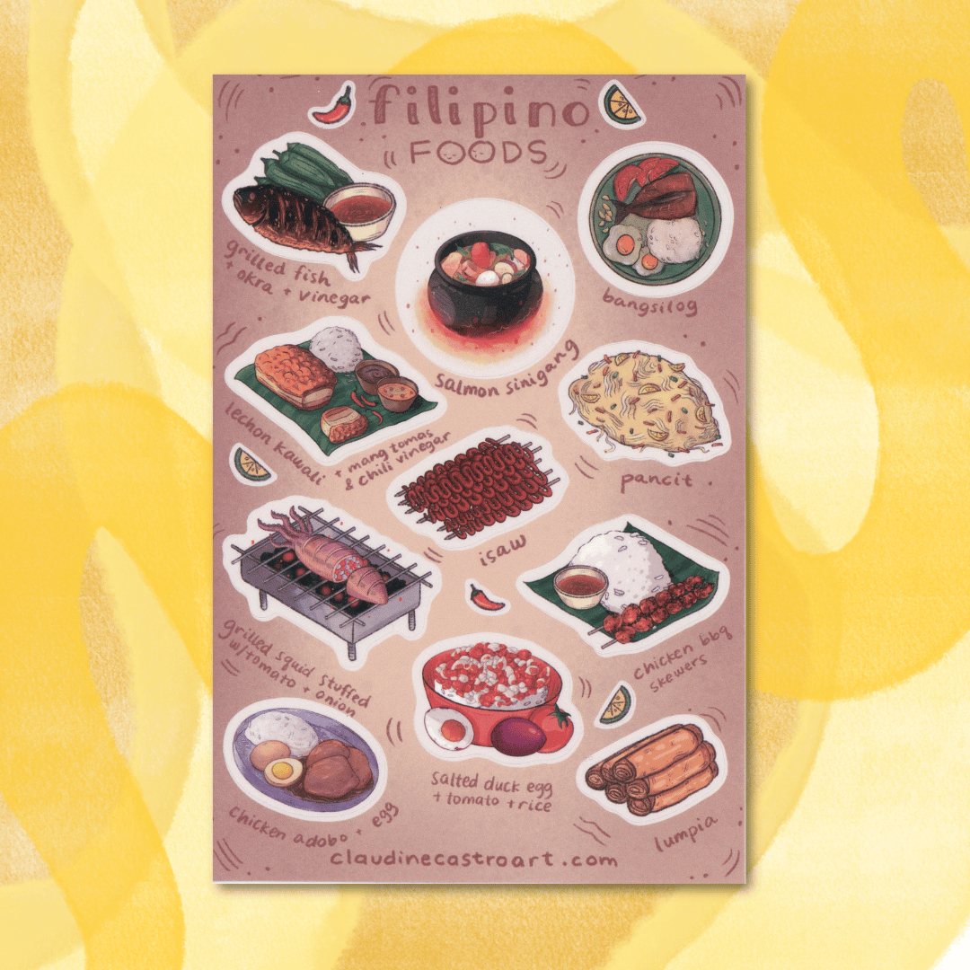 Filipino Foods Sticker Sheet, Cute Food Stickers, Filipino Food Art, Laminated Waterproof Vinyl Laptop Stickers, Water bottle Stickers - Tuma's Books