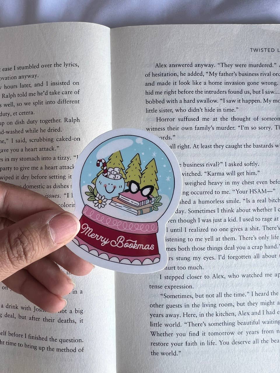 Merry Bookmas Snow Globe Sticker - Tuma's Books