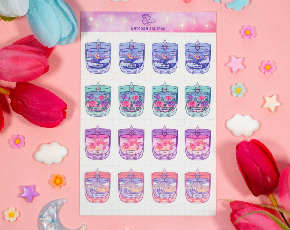Affirmation Candles Sticker Sheet - Tuma's Books