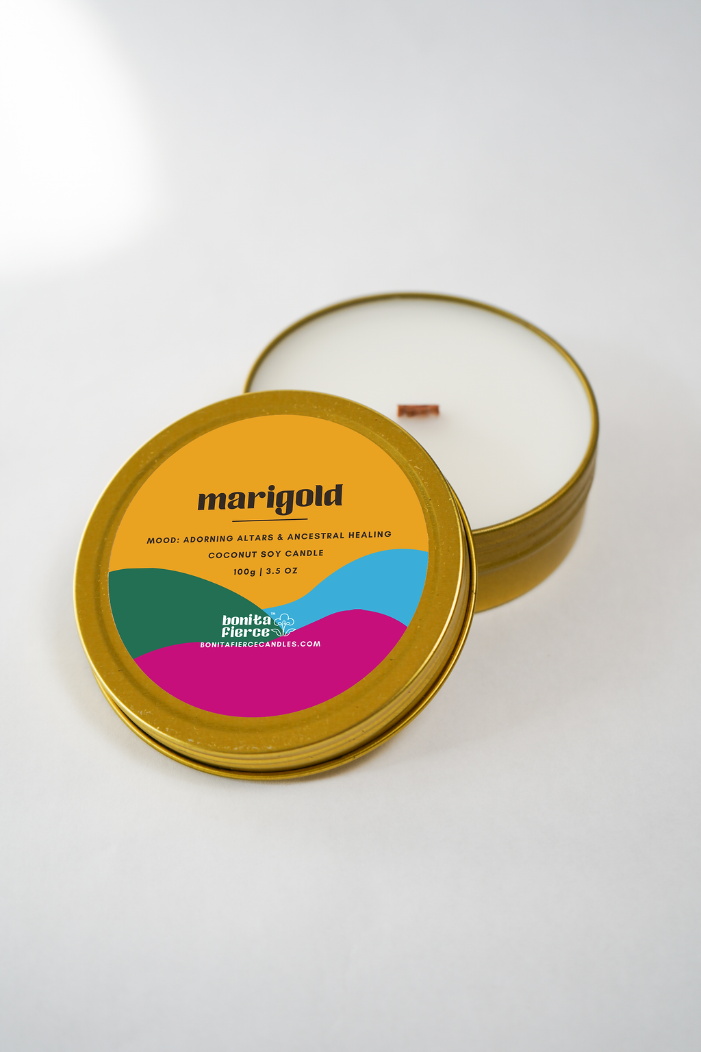 Marigold Candle Tin | Dia De Los Muertos Candle