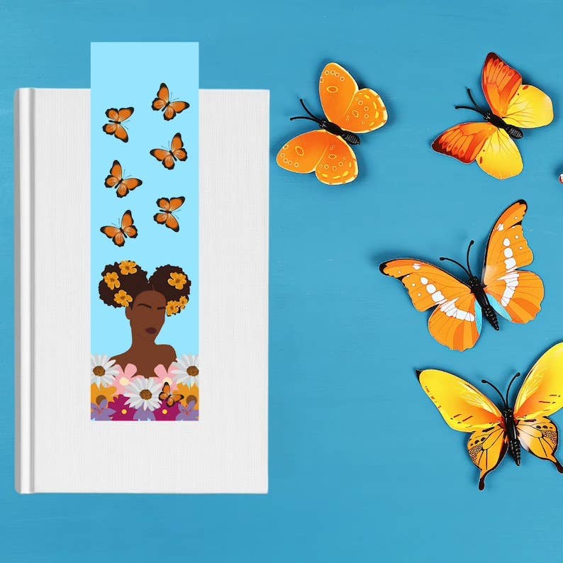 Butterfly and Buns Black Woman Bookmark - Tuma's Books