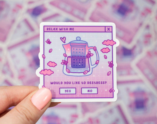 Destress Tea Kettle Sticker - Tuma's Books