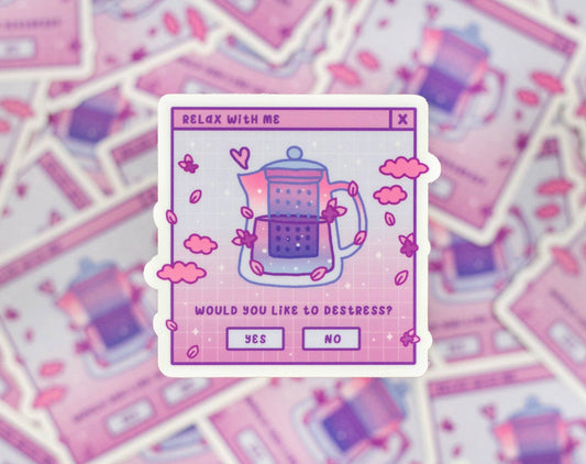 Destress Tea Kettle Sticker - Tuma's Books