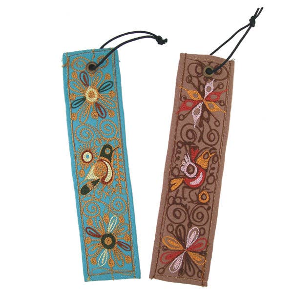 Embroidered Colca Canyon Cotton Bookmark 2" x 7" Leather Backing (Assorted Colors) - Tuma's Books