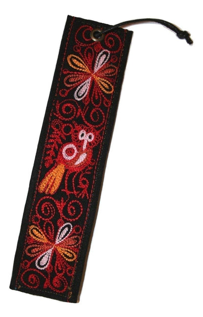 Embroidered Colca Canyon Cotton Bookmark 2" x 7" Leather Backing (Assorted Colors) - Tuma's Books