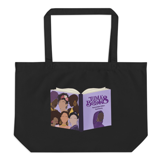 Tuma's Books - Multicultural Women's Open Book Graphic - Large Organic Tote Bag - Tuma's Books - Tuma's Books